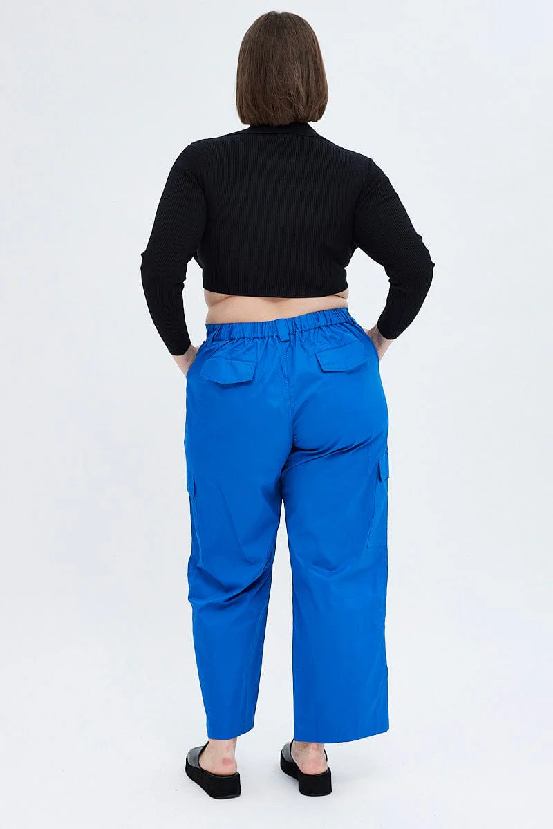 Blue Elastic Back Waist Cargo Pant - Image 5