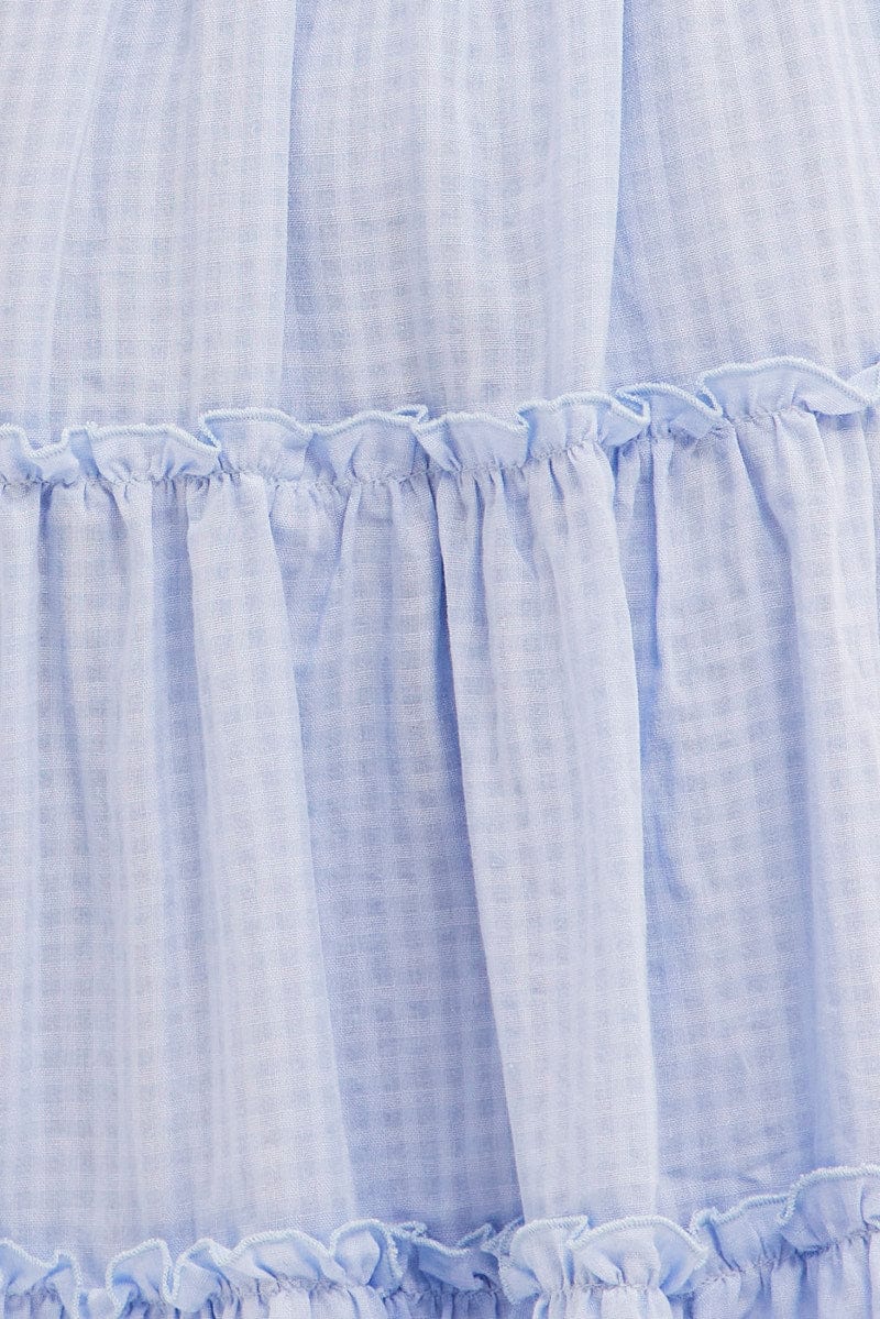 Blue Fit And Flare Dress Short Sleeve Front Ruched - Image 6
