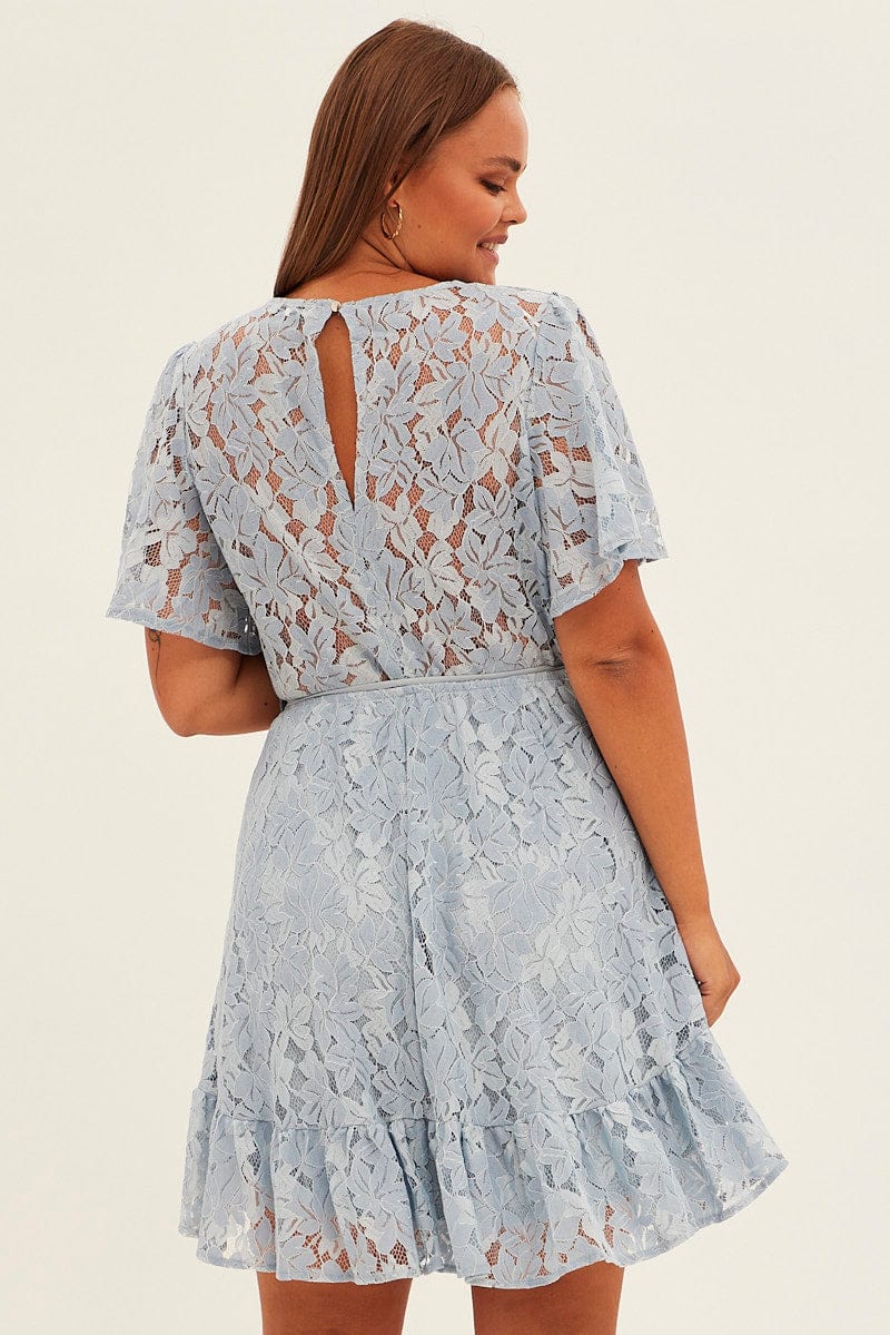 Light Blue Fit And Flare Dress Short Sleeve Wrap Lace - Image 5