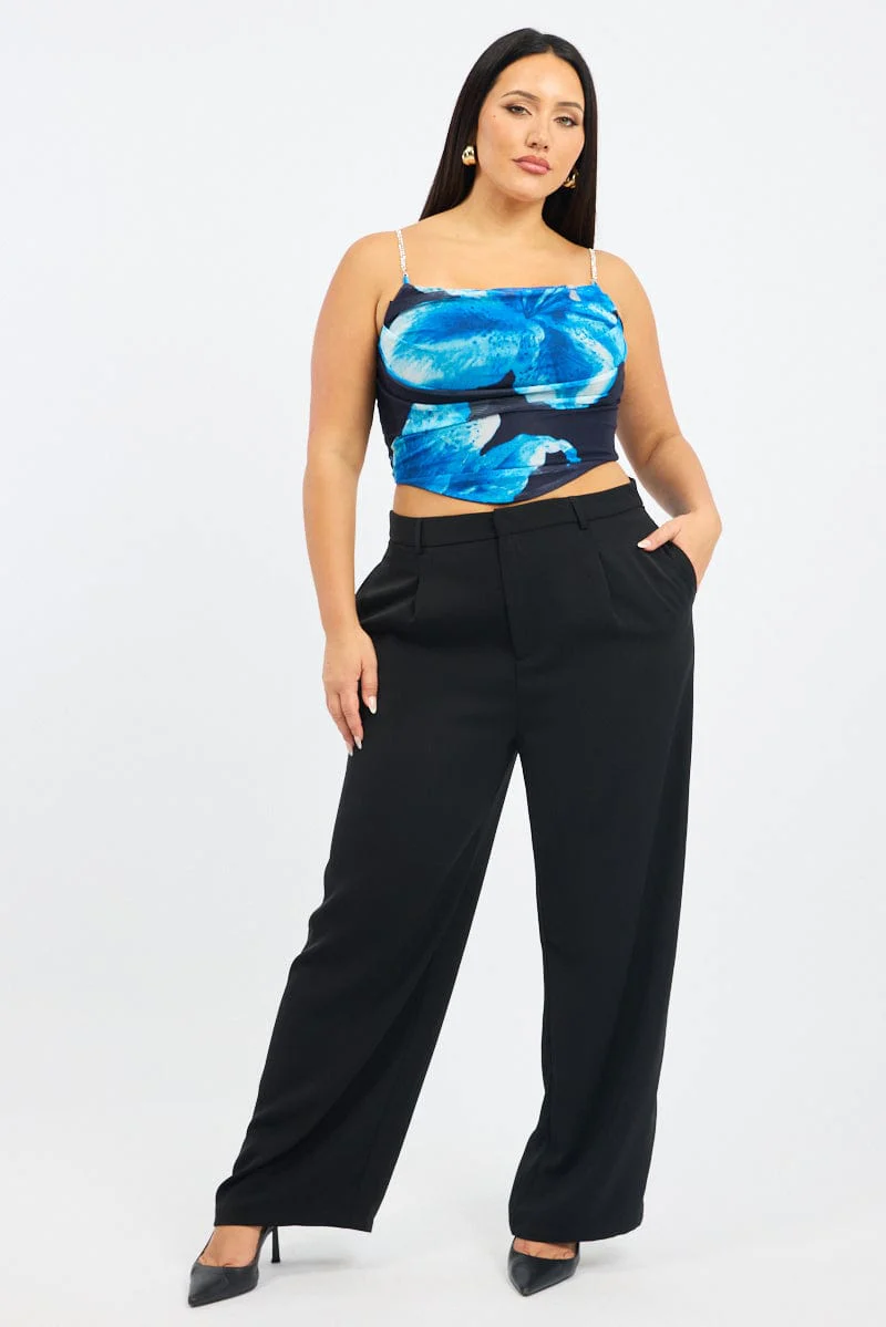 Blue Floral Cami Top Mesh Corset - Image 2