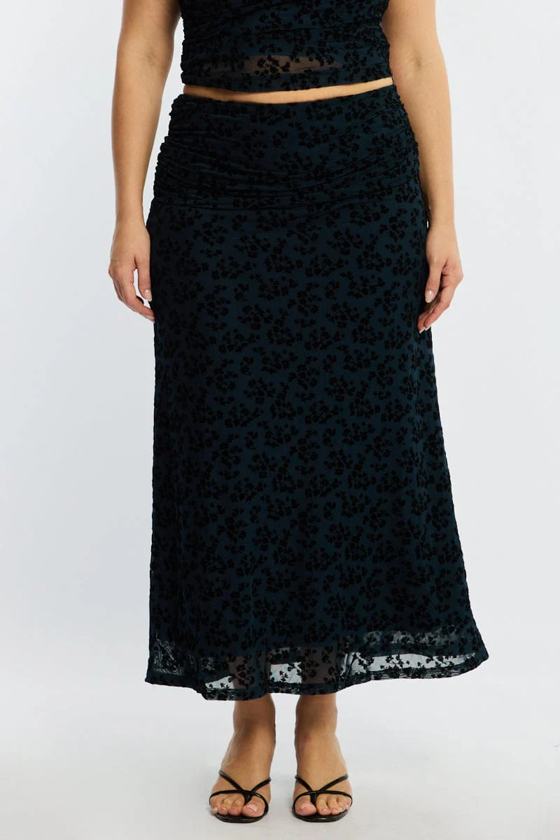 Blue Floral Maxi Skirt Mesh - Image 2