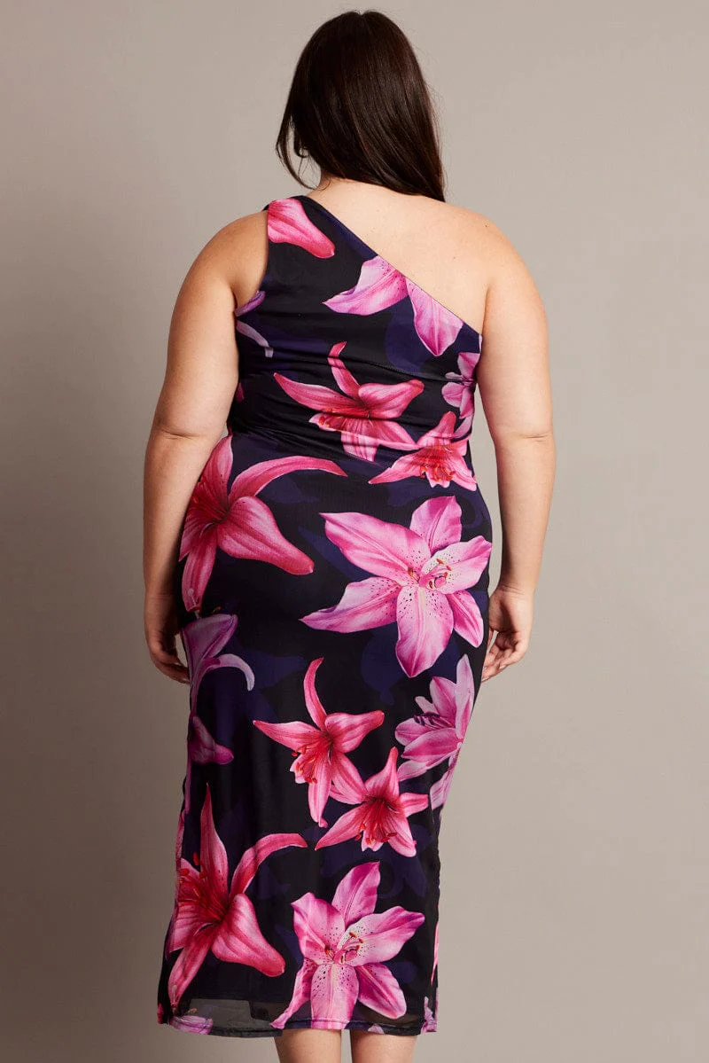 Blue Floral One Shoulder Maxi Dress - Image 5