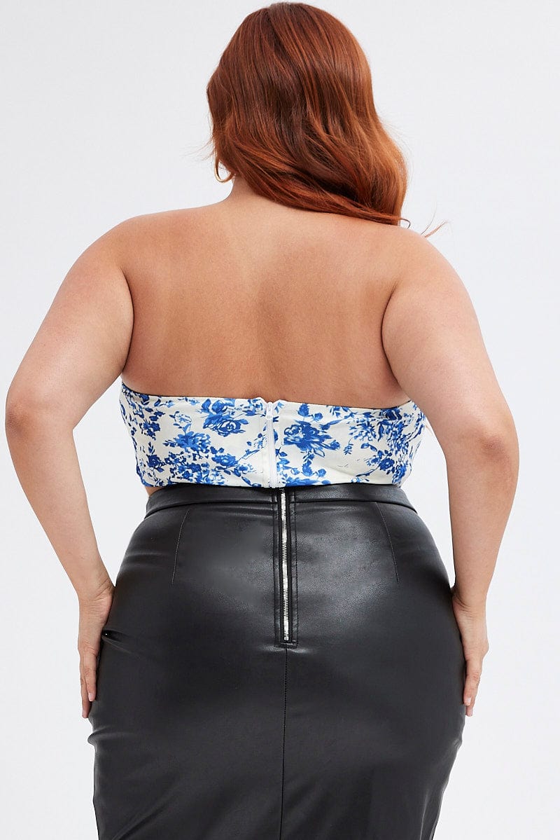 Blue Floral Strapless Corset Top Baroque Crop - Image 5