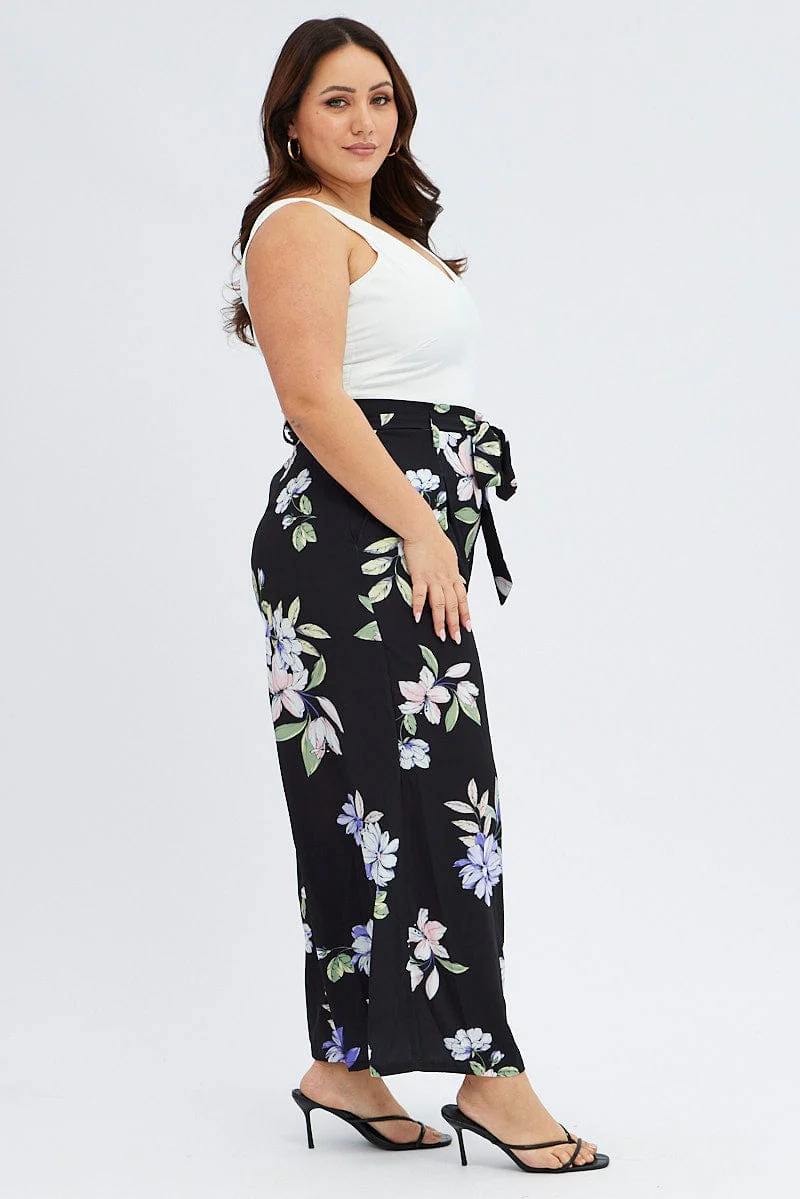 Blue Floral Wide Leg Jumpsuit Sleeveless - Image 4