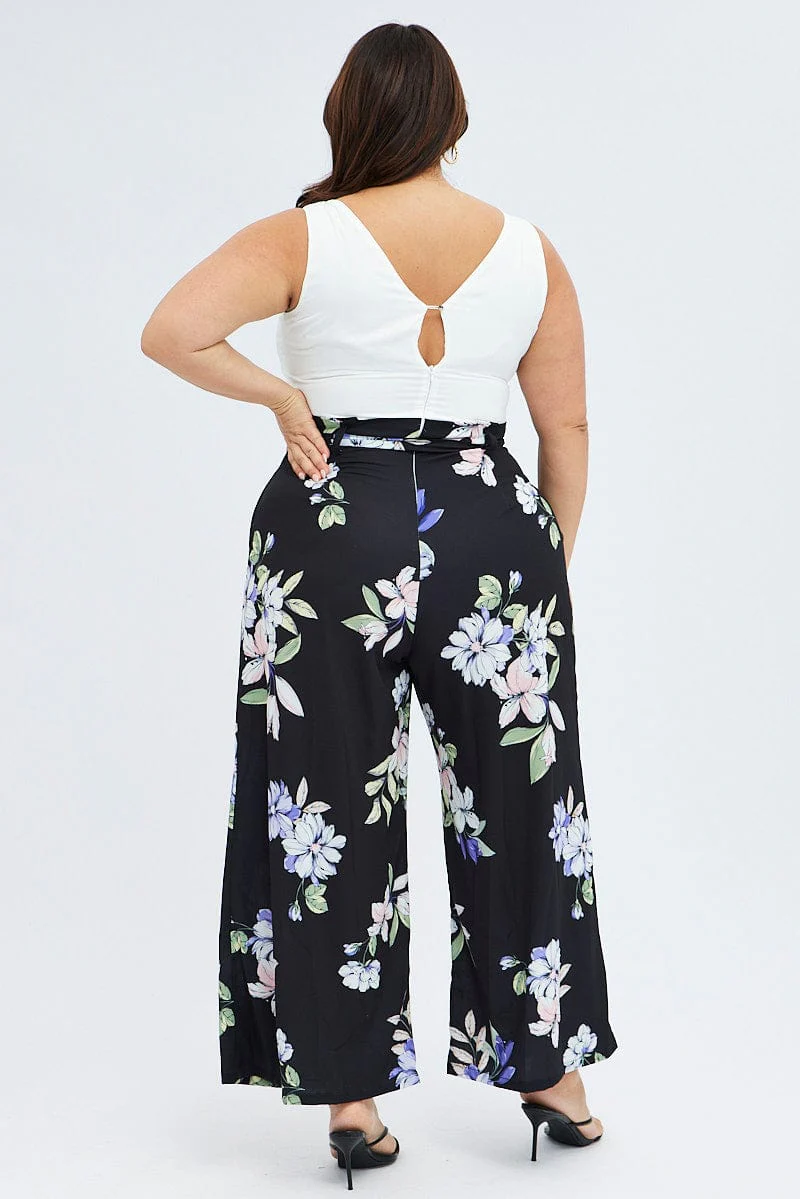 Blue Floral Wide Leg Jumpsuit Sleeveless - Image 5