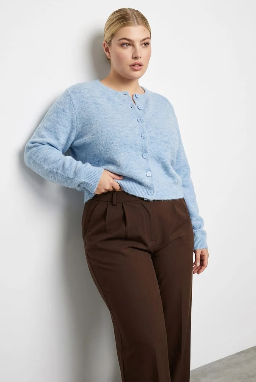 Blue Fluffy Knit Cardigan Long Sleeve