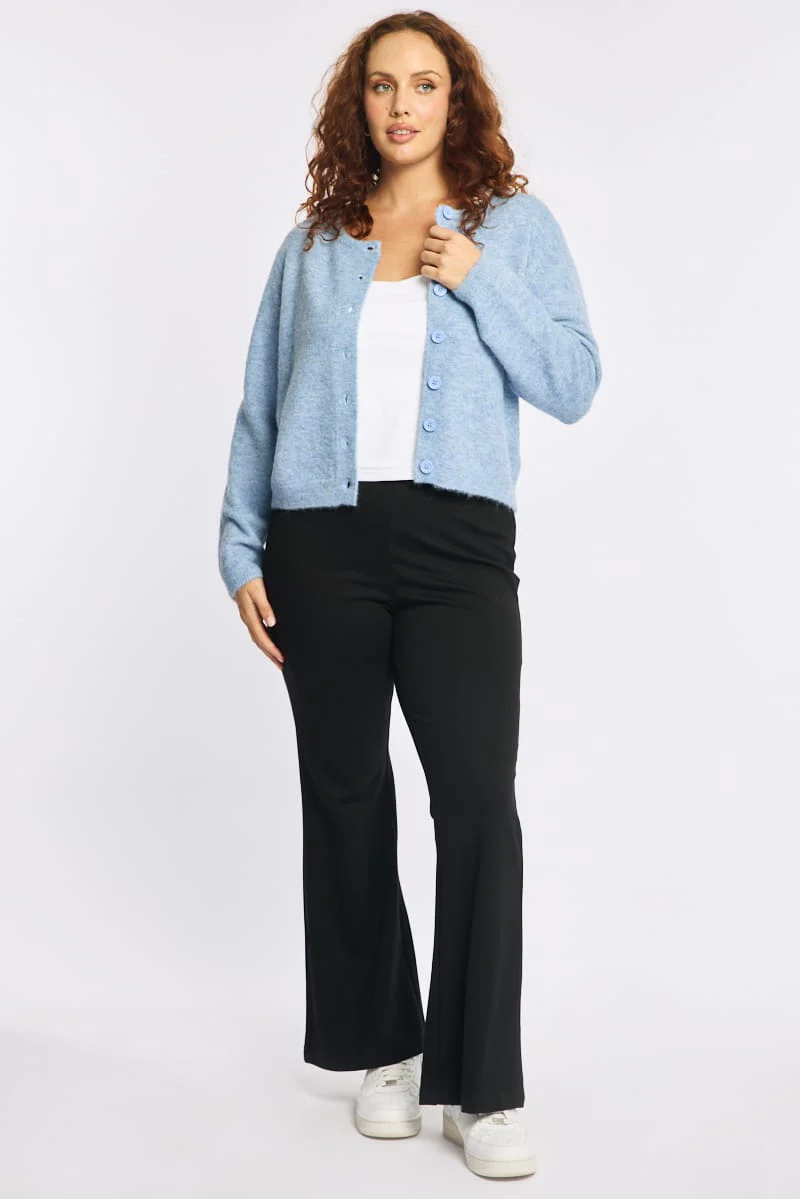 Blue Fluffy Knit Cardigan Long Sleeve - Image 3