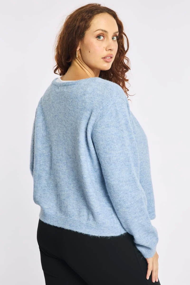 Blue Fluffy Knit Cardigan Long Sleeve - Image 5