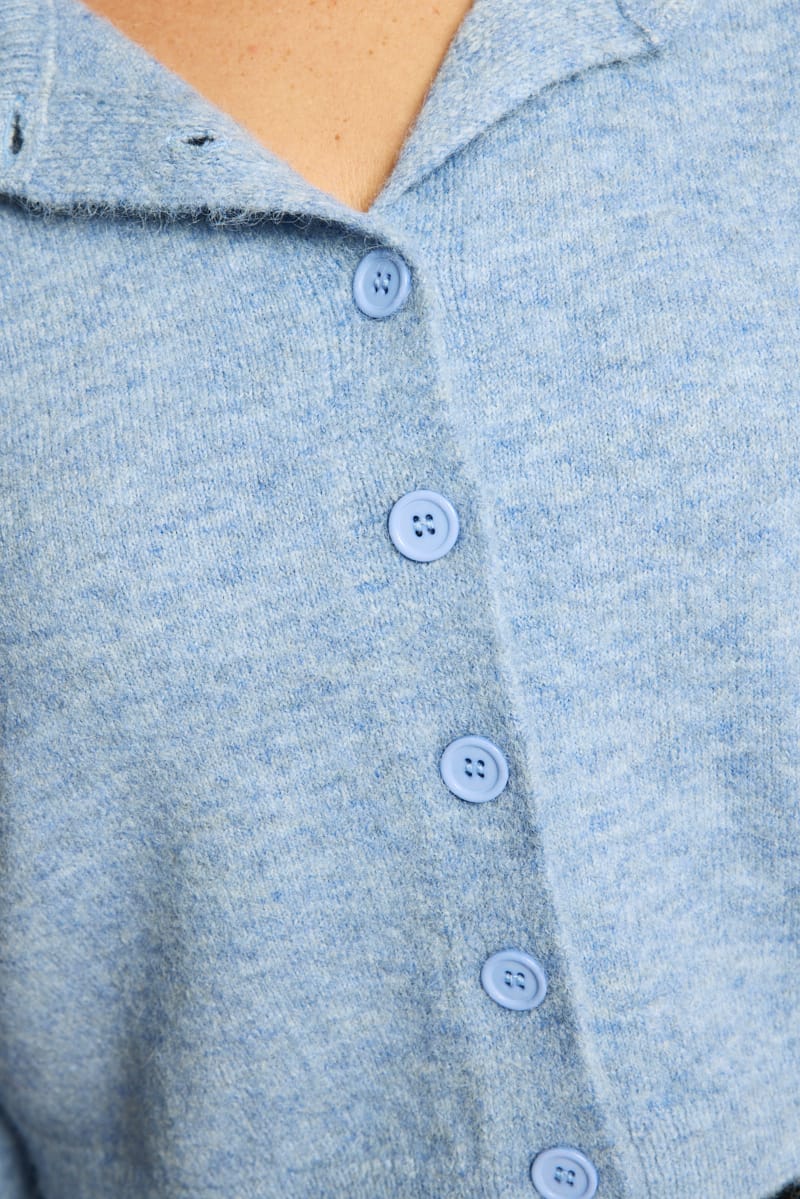 Blue Fluffy Knit Cardigan Long Sleeve - Image 6