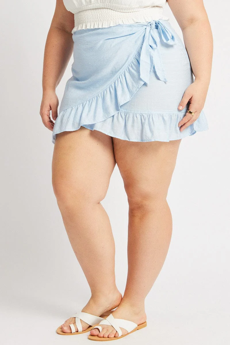 Blue Frill Hem Wrap Mini Skirt - Image 4