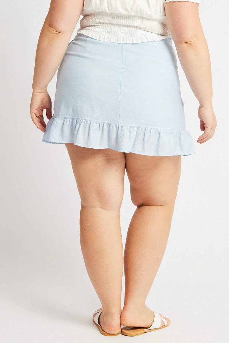 Blue Frill Hem Wrap Mini Skirt - Image 5