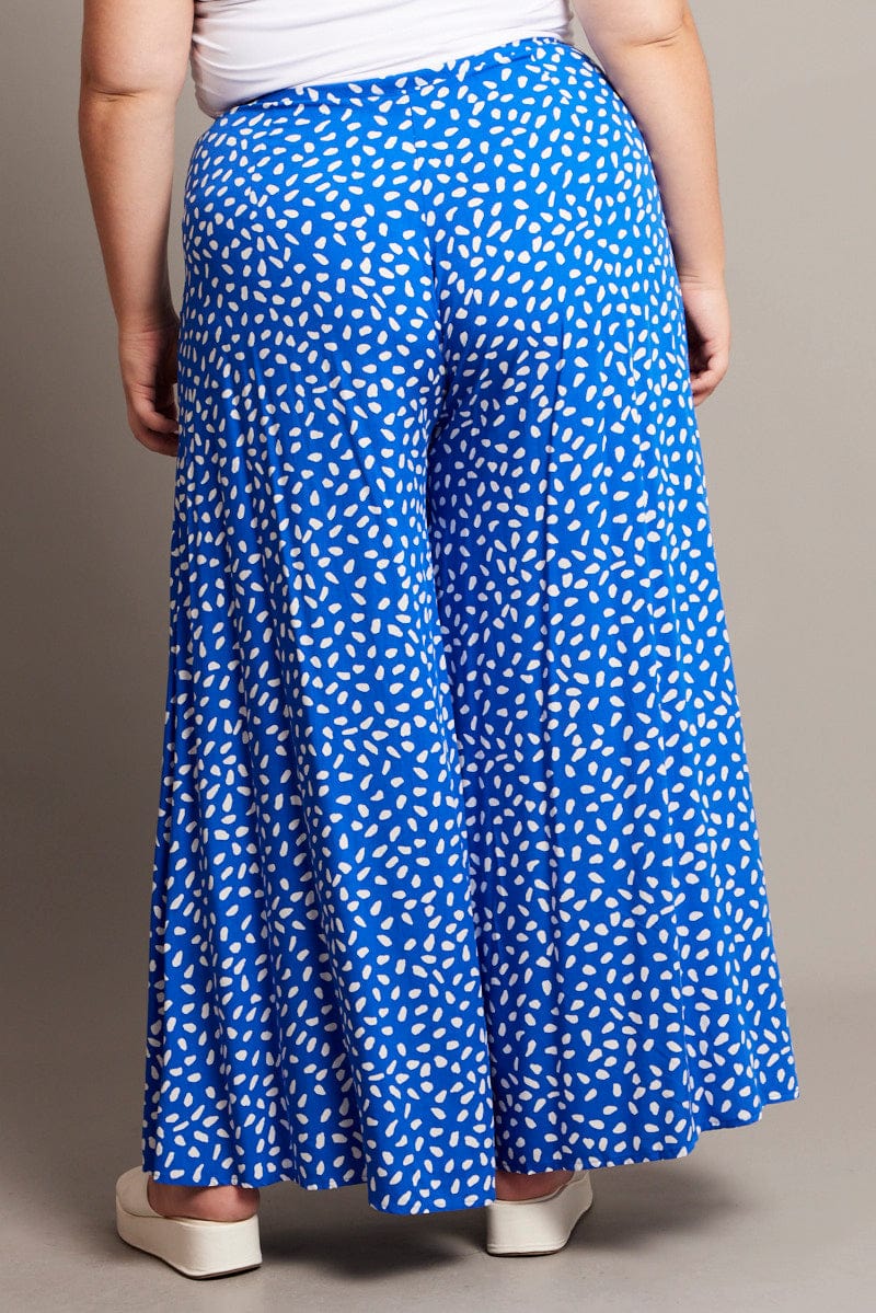 Blue Geo Flared Wide Leg Pants - Image 5