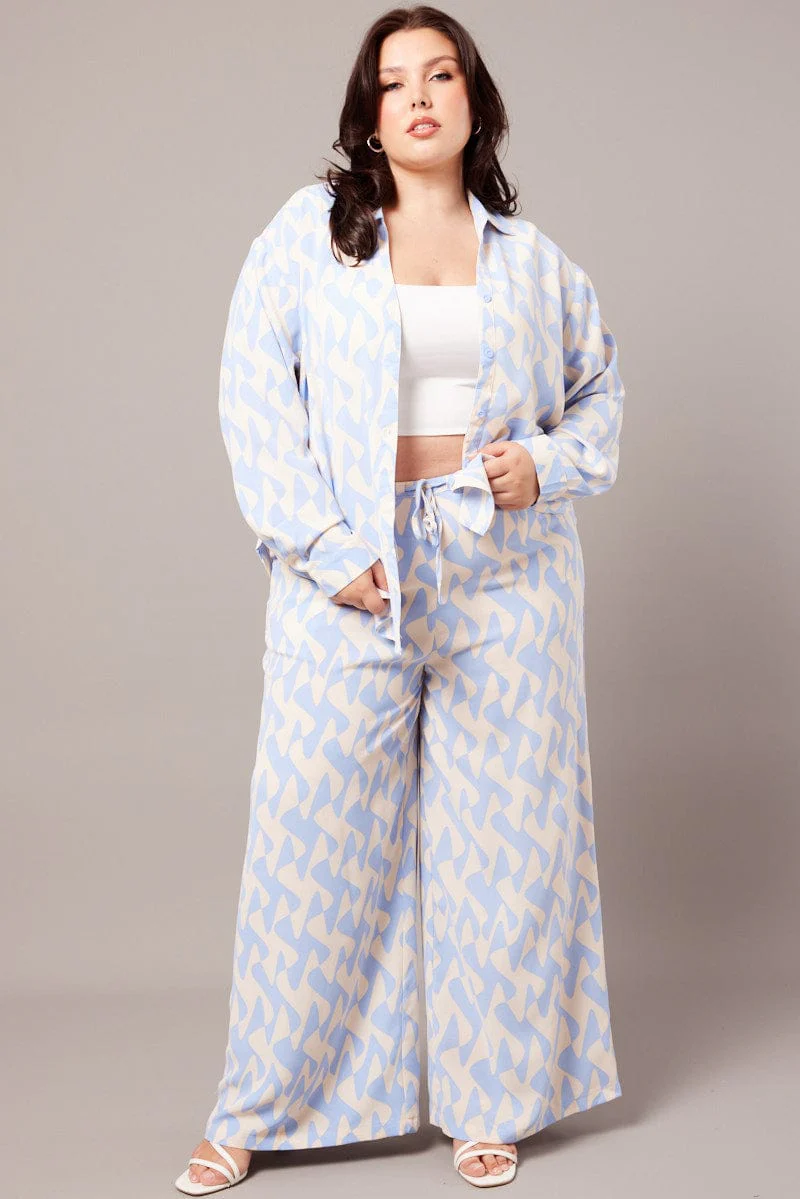 Blue Geo Relaxed Shirt Long Sleeve - Image 2