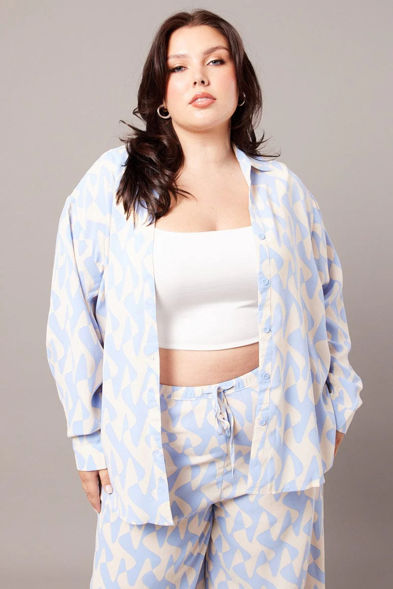 Blue Geo Relaxed Shirt Long Sleeve - Image 3