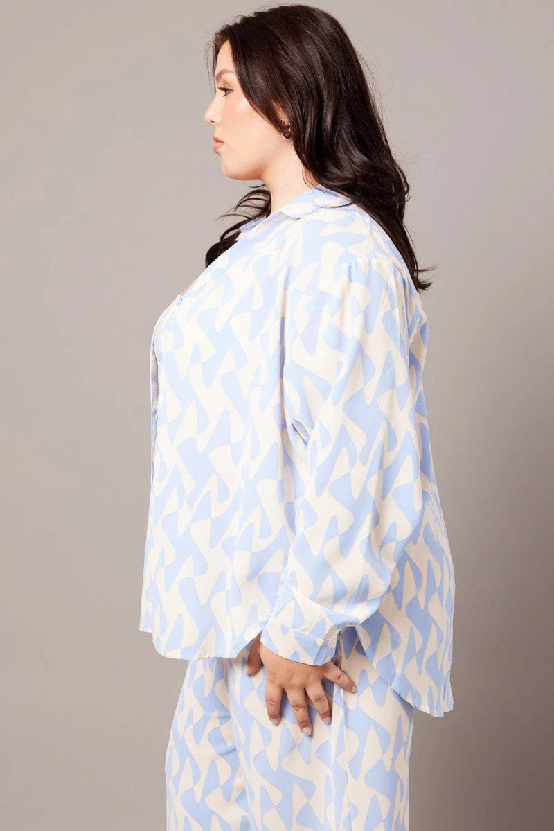 Blue Geo Relaxed Shirt Long Sleeve - Image 4