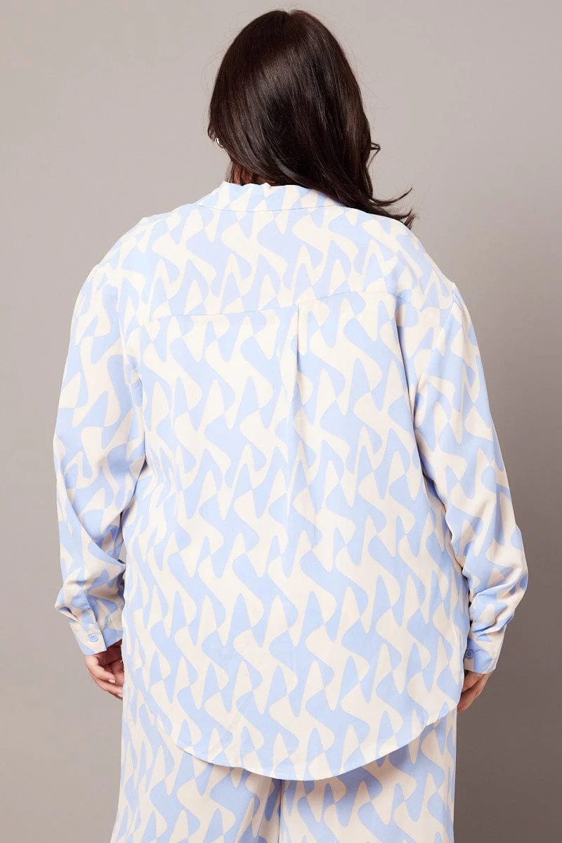 Blue Geo Relaxed Shirt Long Sleeve - Image 5