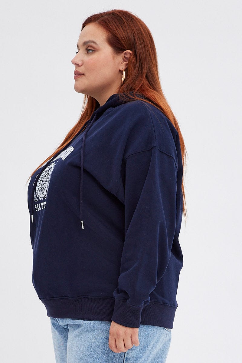 Blue Graphic Sweatshirt Washington Oversized Fleece - Image 4