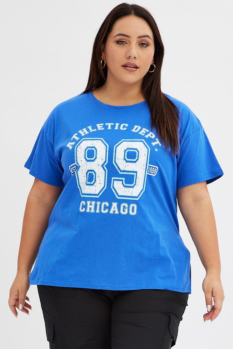 Blue Graphic T-shirt 98 Athletic Dept Cotton Jersey - Image 3