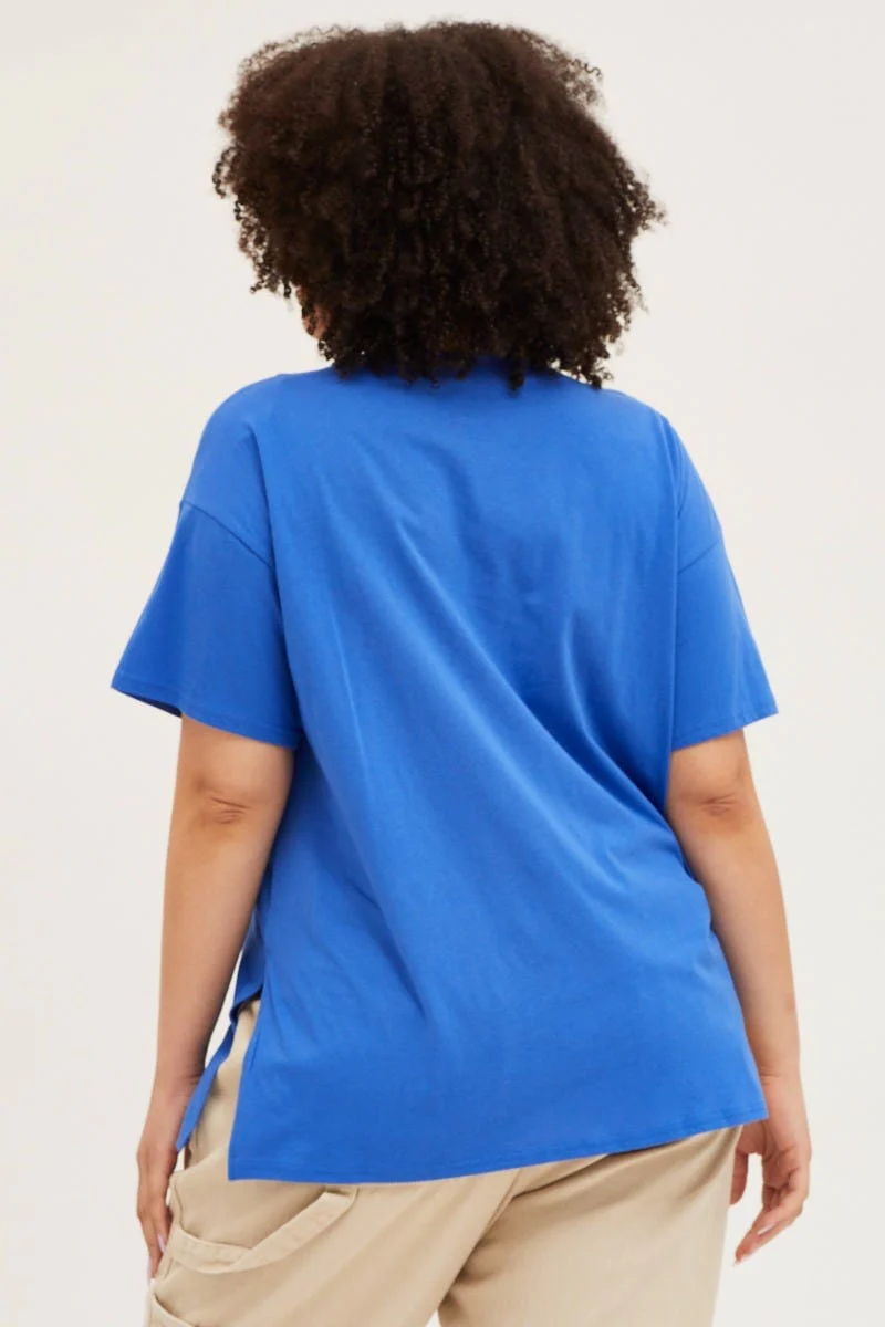 Blue Graphic T-shirt Motorcycle Short Sleeve Cotton - Image 5
