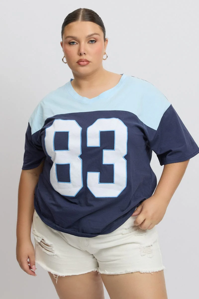 Blue Graphic T Shirt Short Sleeve
