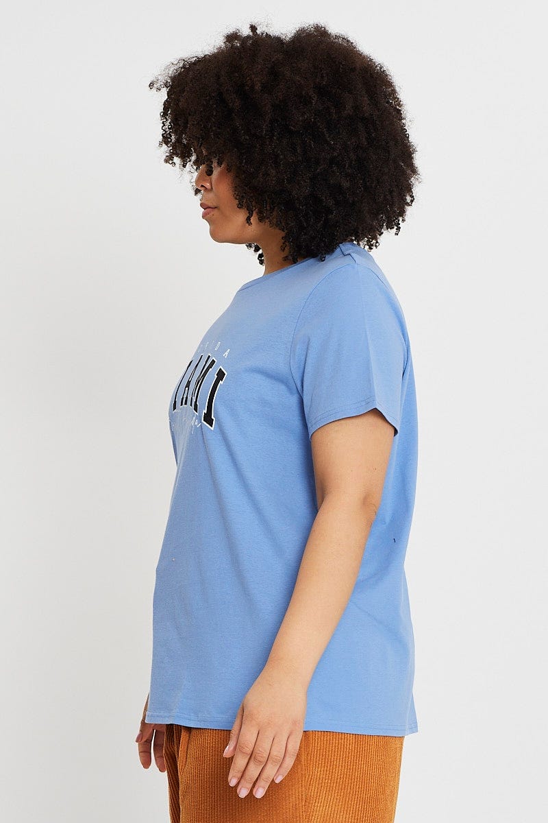 Blue Graphic T-shirt Short Sleeve Cotton - Image 4