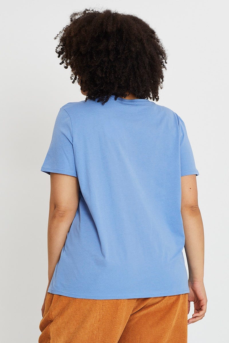 Blue Graphic T-shirt Short Sleeve Cotton - Image 5