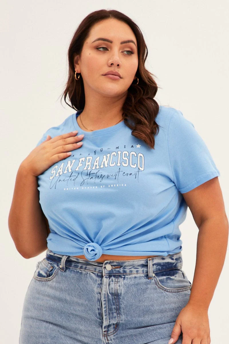 Blue Graphic T-shirt Short Sleeve Crew Neck - Image 3