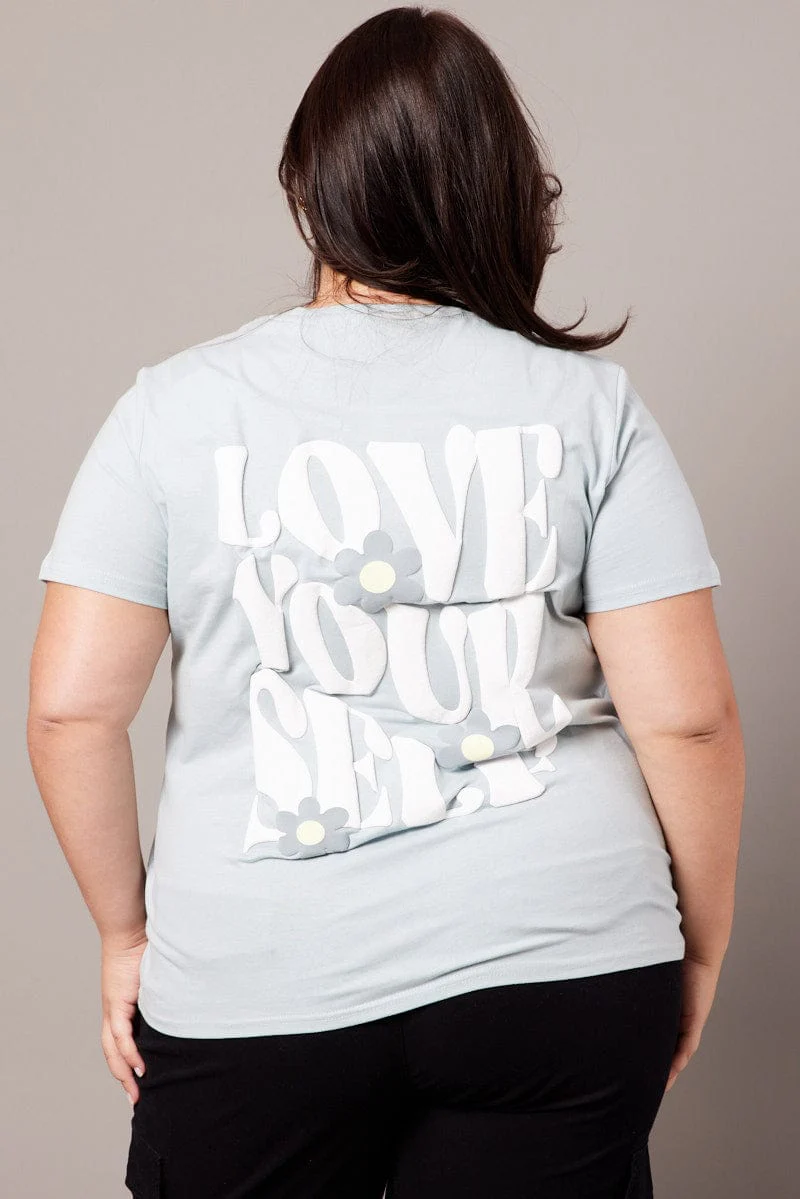 Blue Graphic T-shirt Short Sleeve Crew Neck - Image 5