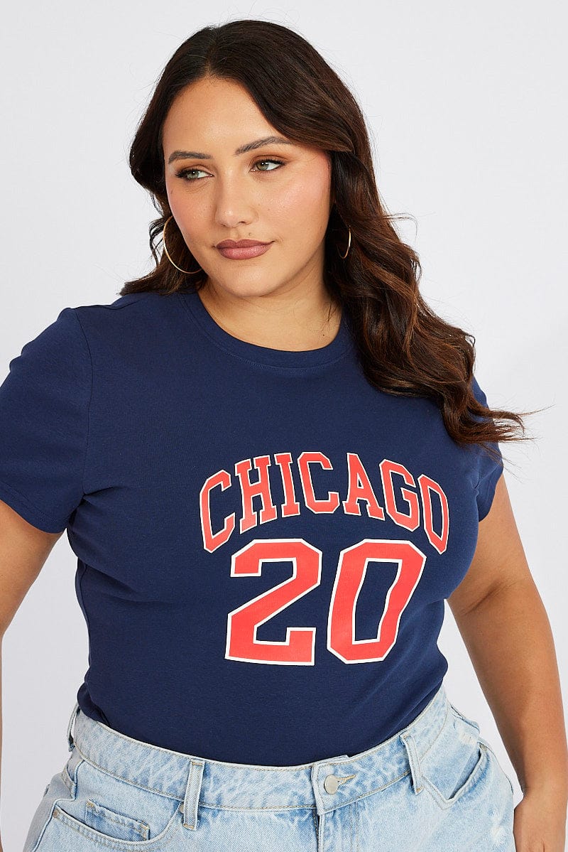 Blue Graphic T-shirt Short Sleeve Crew Neck - Image 2