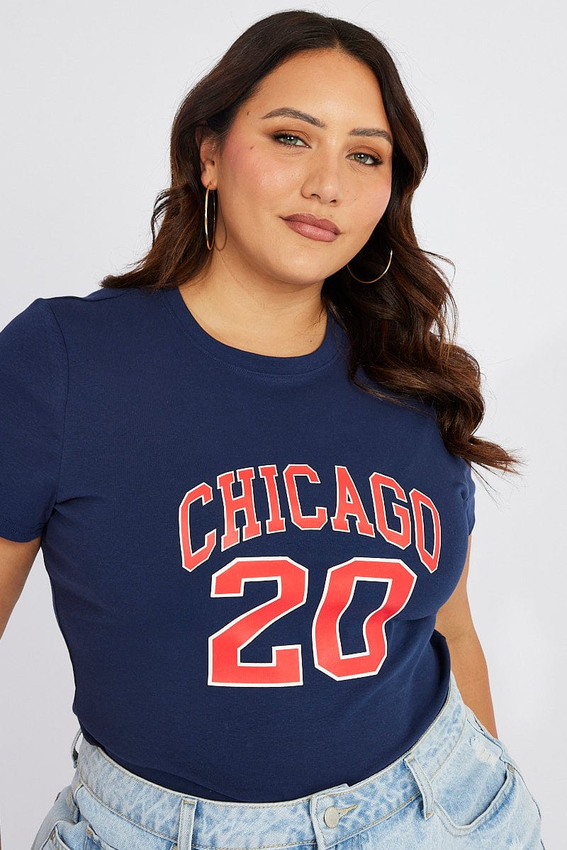 Blue Graphic T-shirt Short Sleeve Crew Neck - Image 3