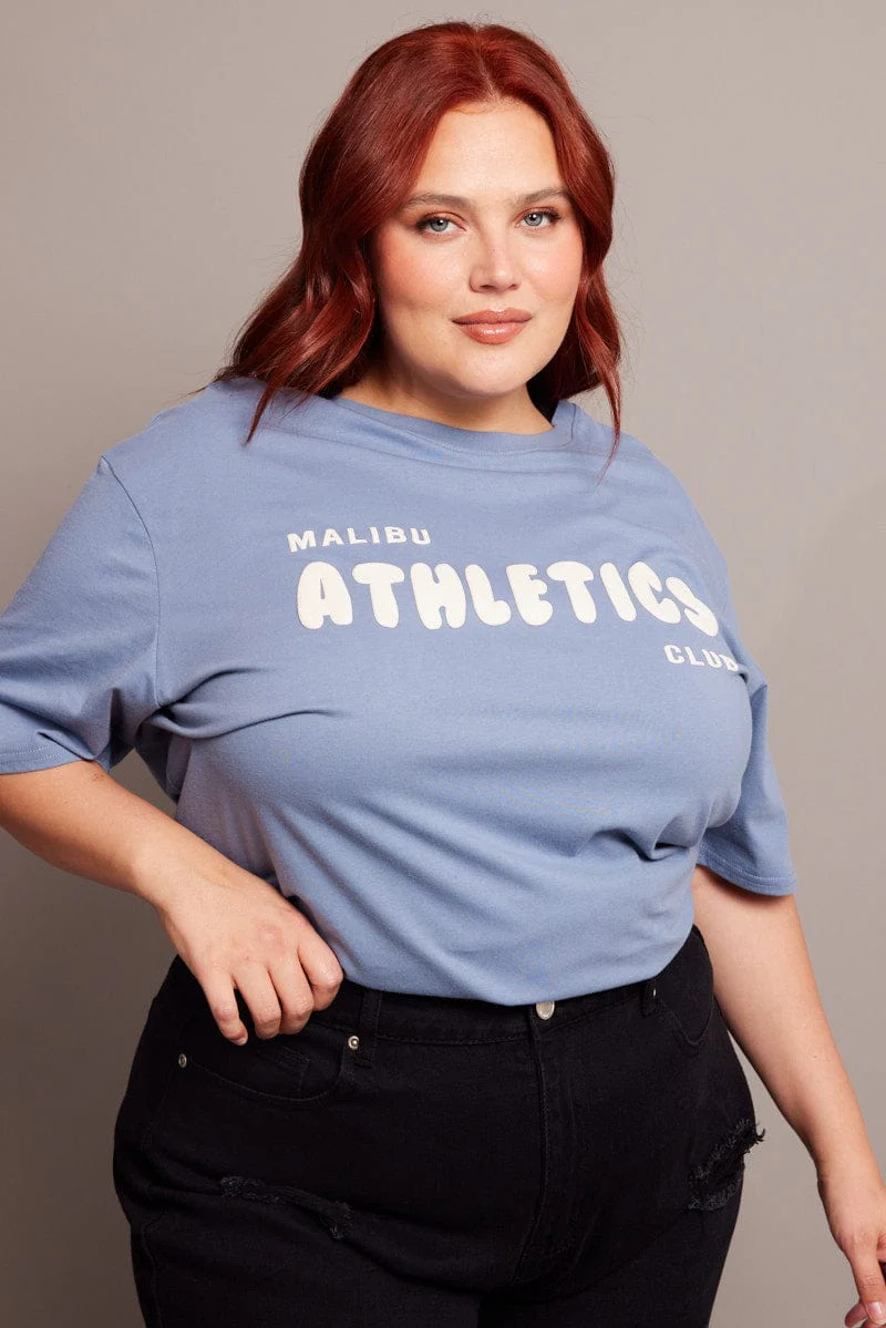 Blue Graphic T-shirt Short Sleeve Crew Neck - Image 3