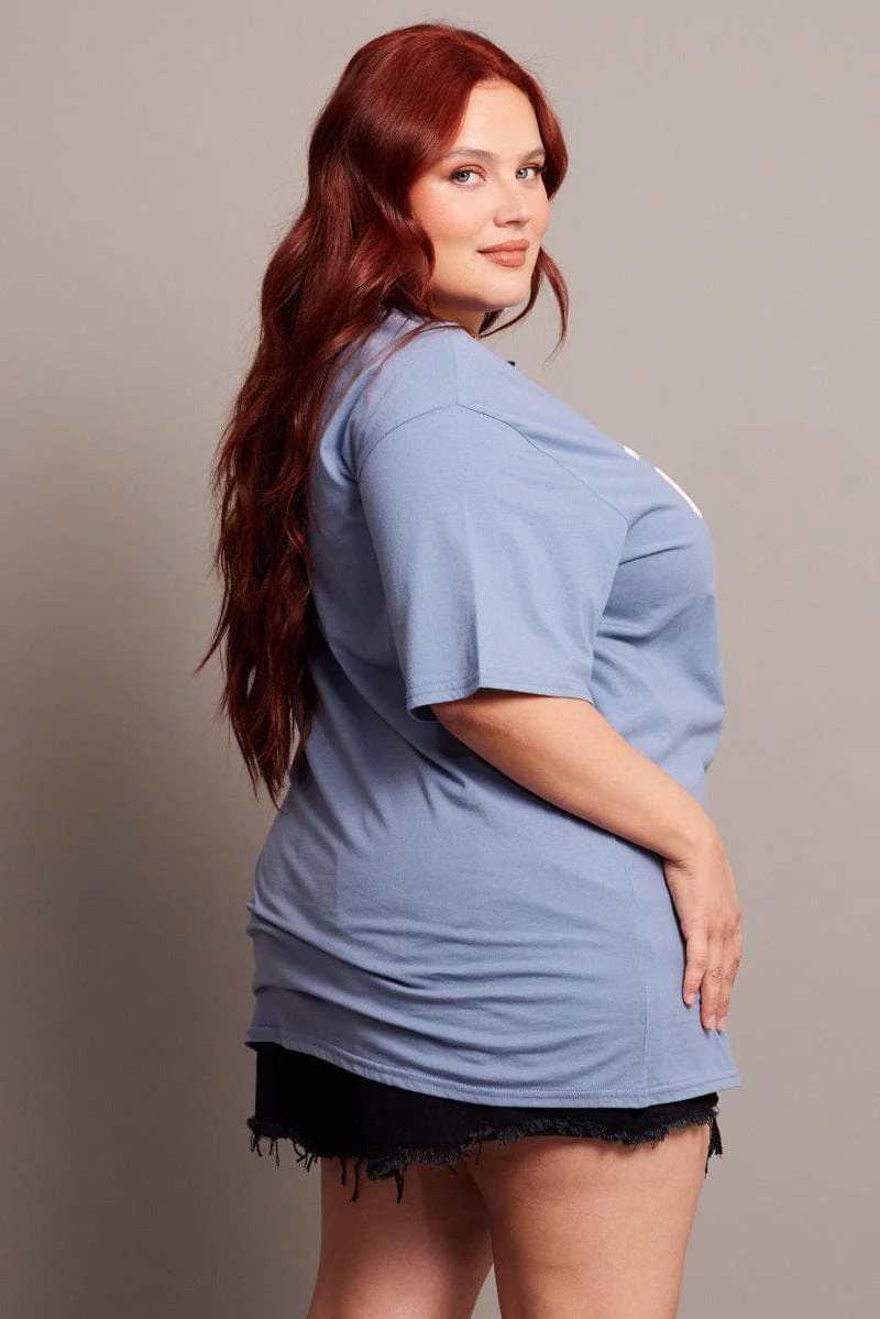 Blue Graphic T-shirt Short Sleeve Crew Neck - Image 4
