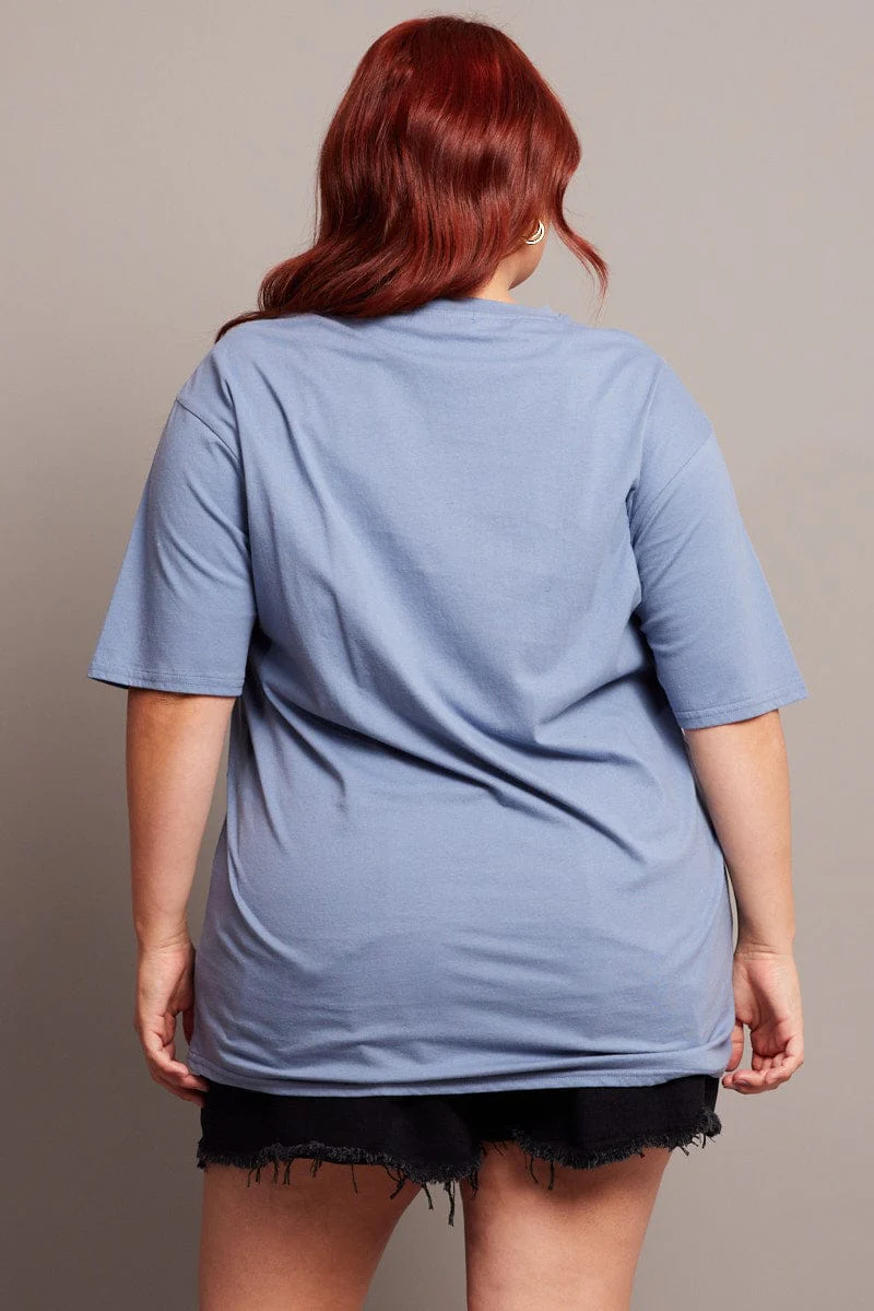 Blue Graphic T-shirt Short Sleeve Crew Neck - Image 5