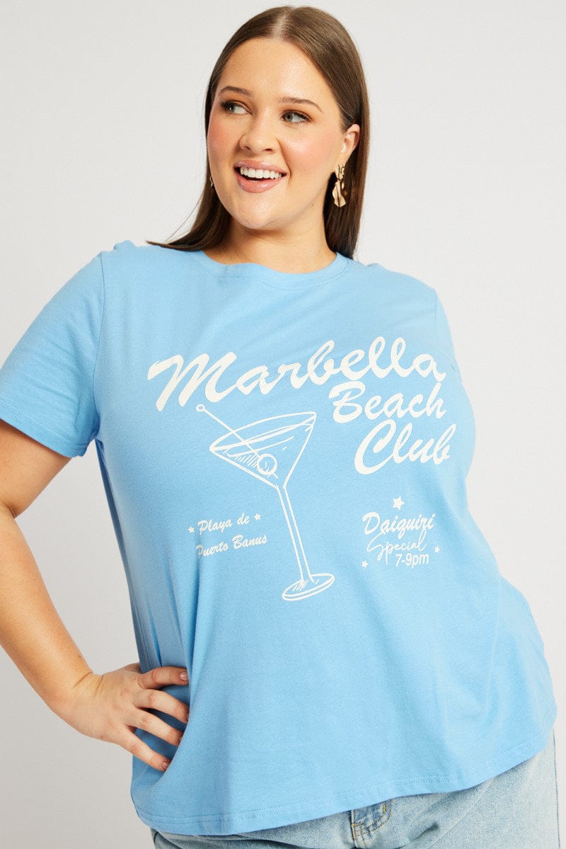 Blue Graphic T Shirt Short Sleeve Crew Neck - Image 3