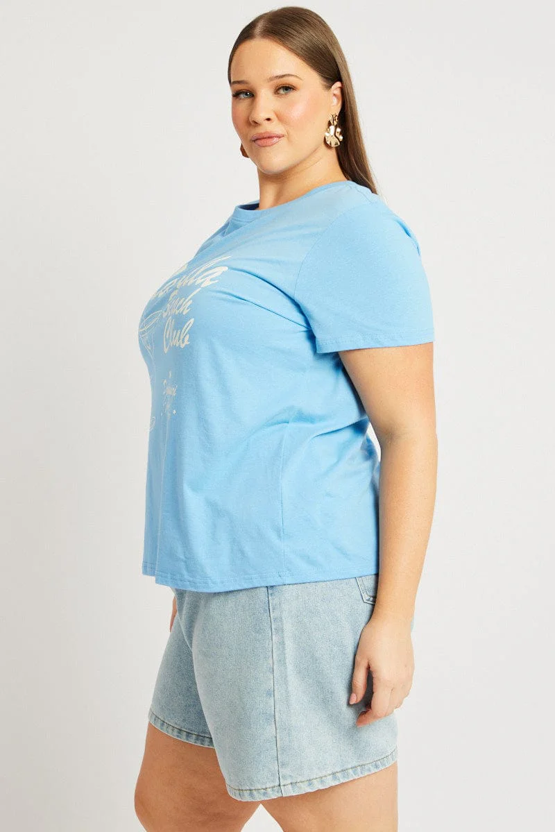 Blue Graphic T Shirt Short Sleeve Crew Neck - Image 4