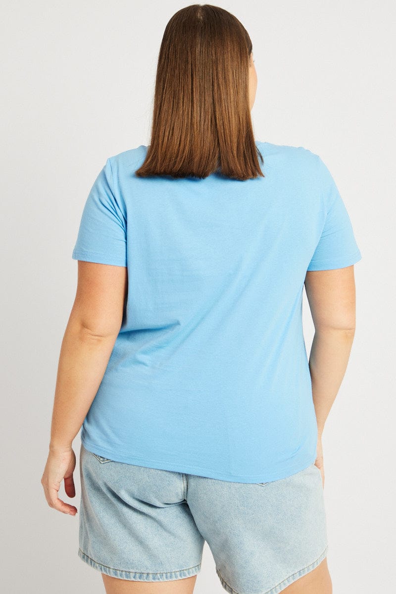 Blue Graphic T Shirt Short Sleeve Crew Neck - Image 5