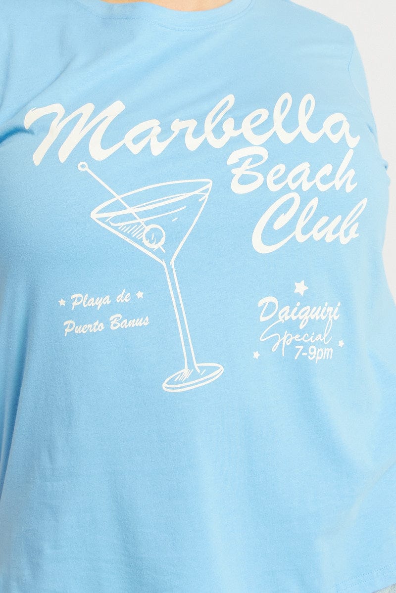 Blue Graphic T Shirt Short Sleeve Crew Neck - Image 6