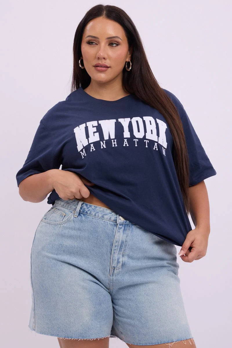 Blue Graphic T Shirt Short Sleeve Crew Neck - Image 3