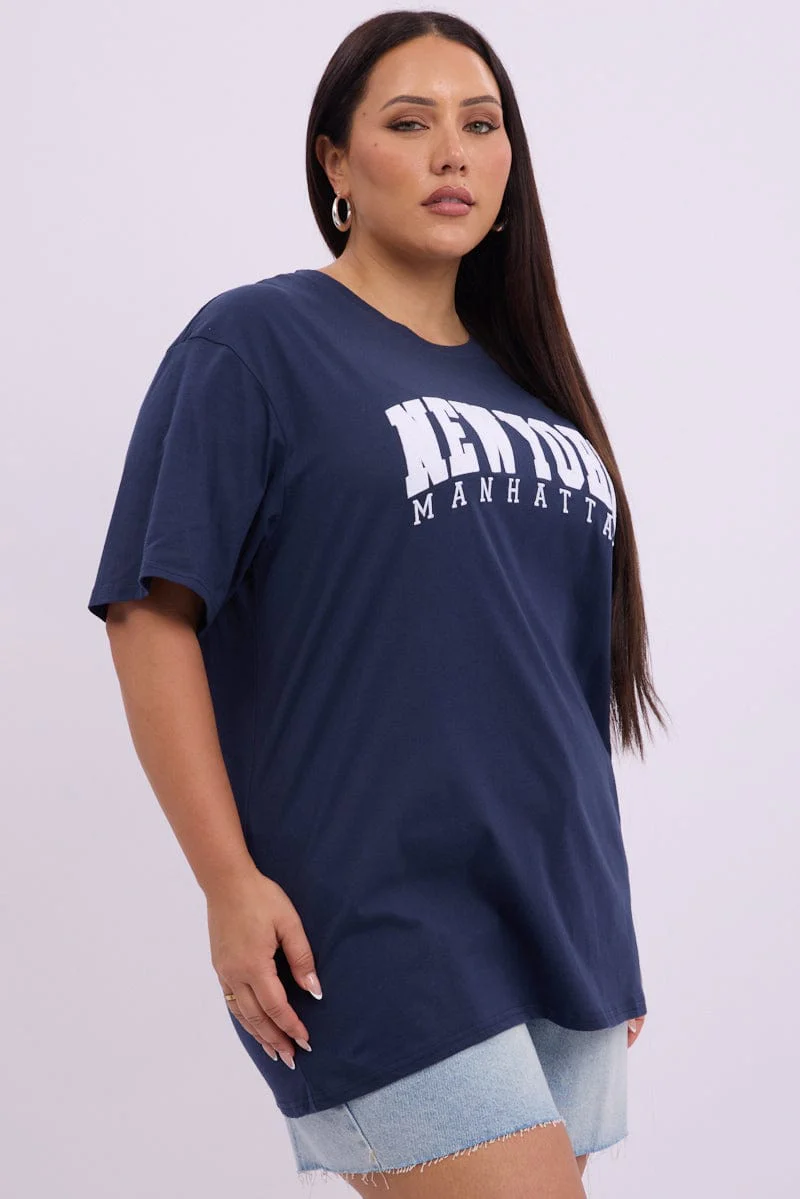 Blue Graphic T Shirt Short Sleeve Crew Neck - Image 4