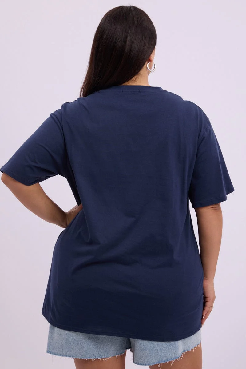Blue Graphic T Shirt Short Sleeve Crew Neck - Image 5
