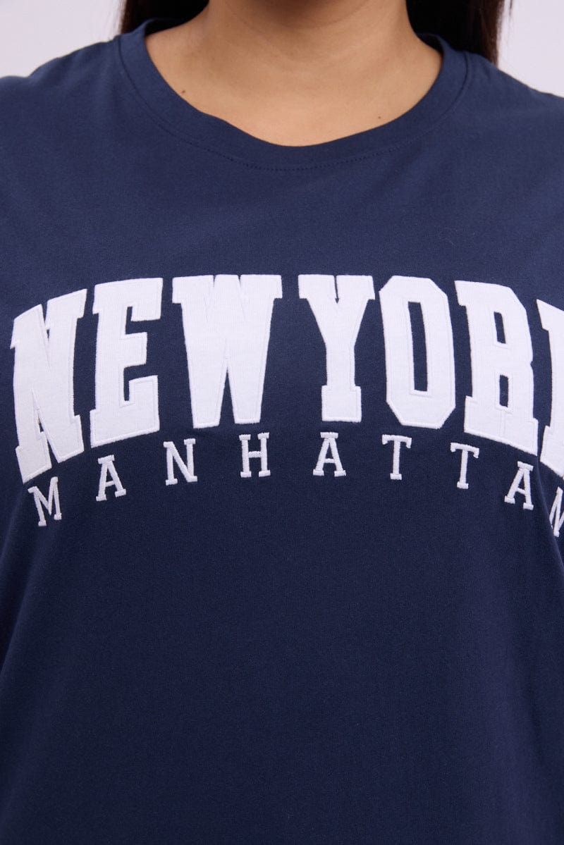 Blue Graphic T Shirt Short Sleeve Crew Neck - Image 6