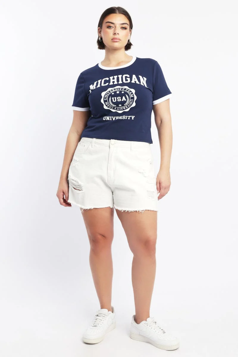 Blue Graphic T Shirt Short Sleeve Crew Neck - Image 2