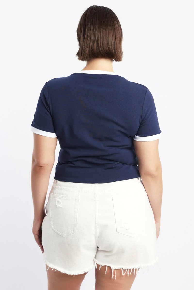 Blue Graphic T Shirt Short Sleeve Crew Neck - Image 4