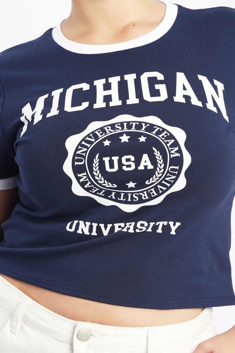 Blue Graphic T Shirt Short Sleeve Crew Neck - Image 5