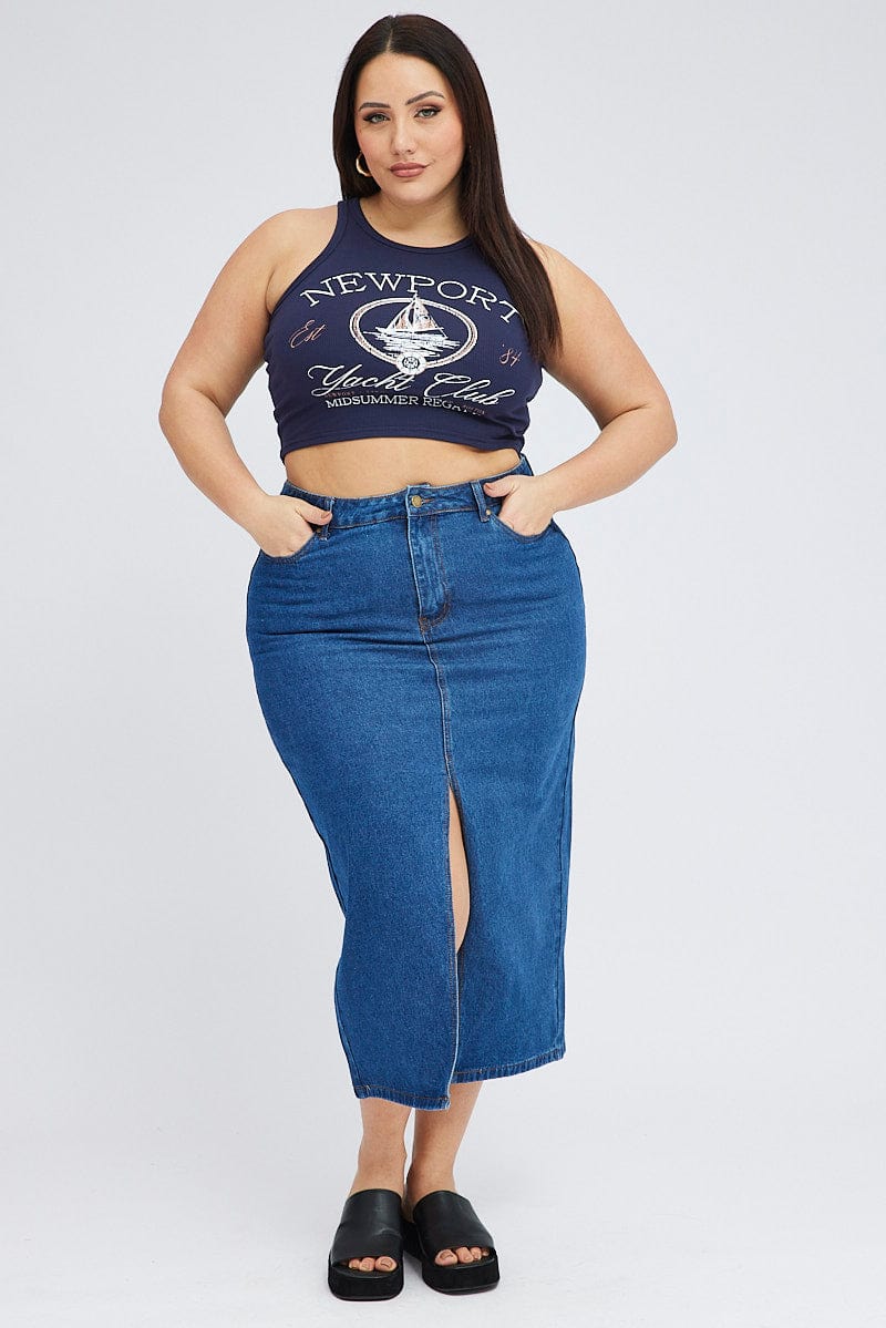Blue Graphic Tank Top Crew Neck - Image 2