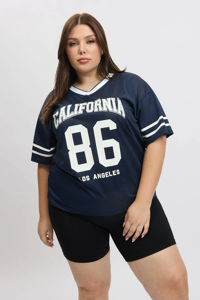 Blue Graphic Tee Short Sleeve V Neck - Image 3