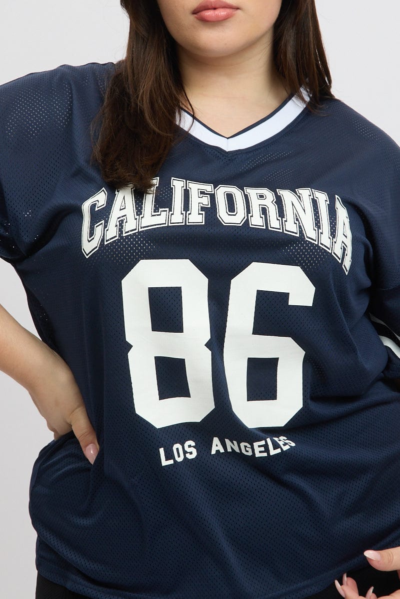 Blue Graphic Tee Short Sleeve V Neck - Image 6