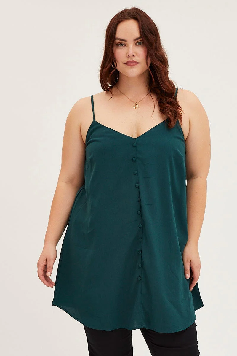 Blue Green Button Front Singlet Top - Image 3