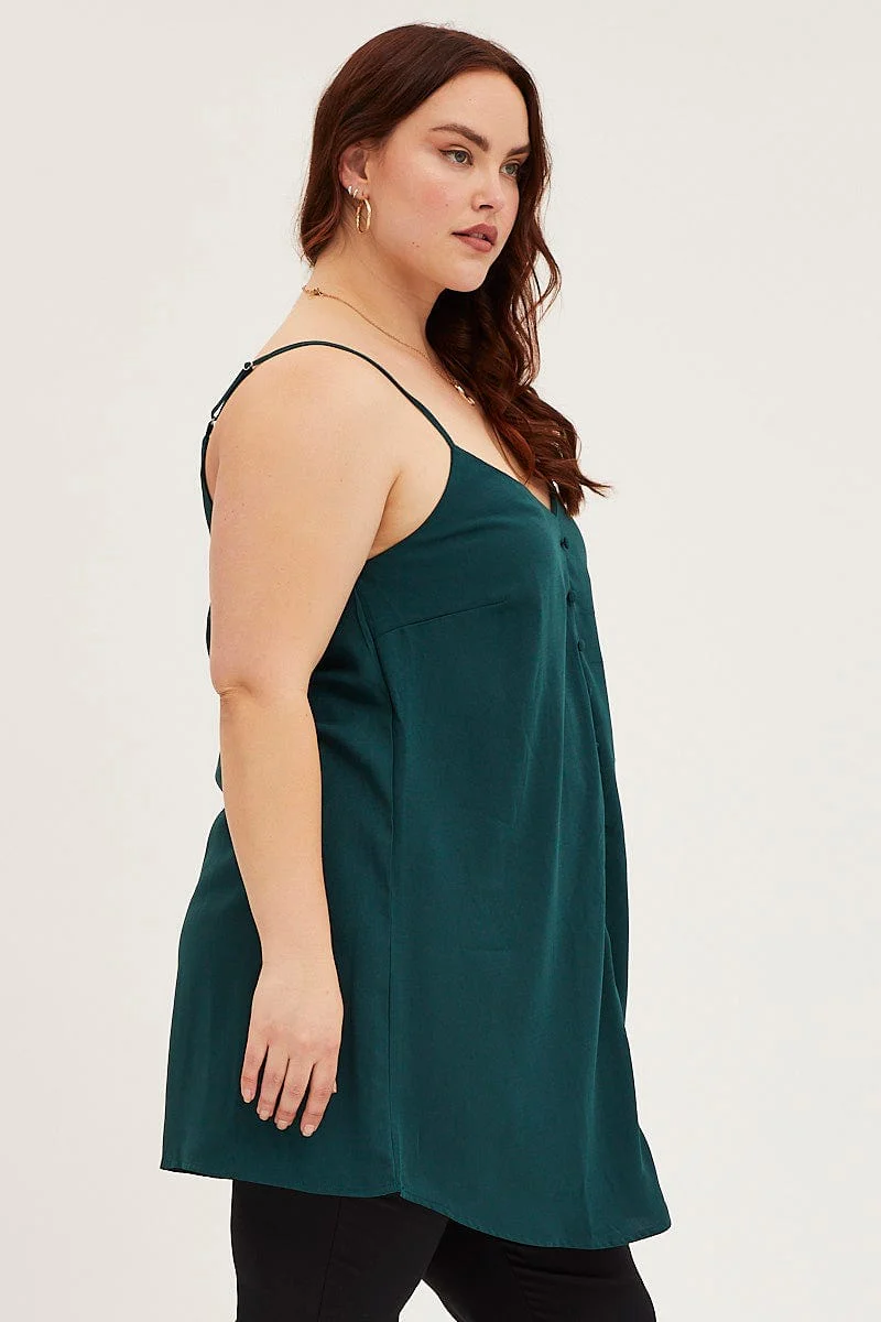 Blue Green Button Front Singlet Top - Image 4