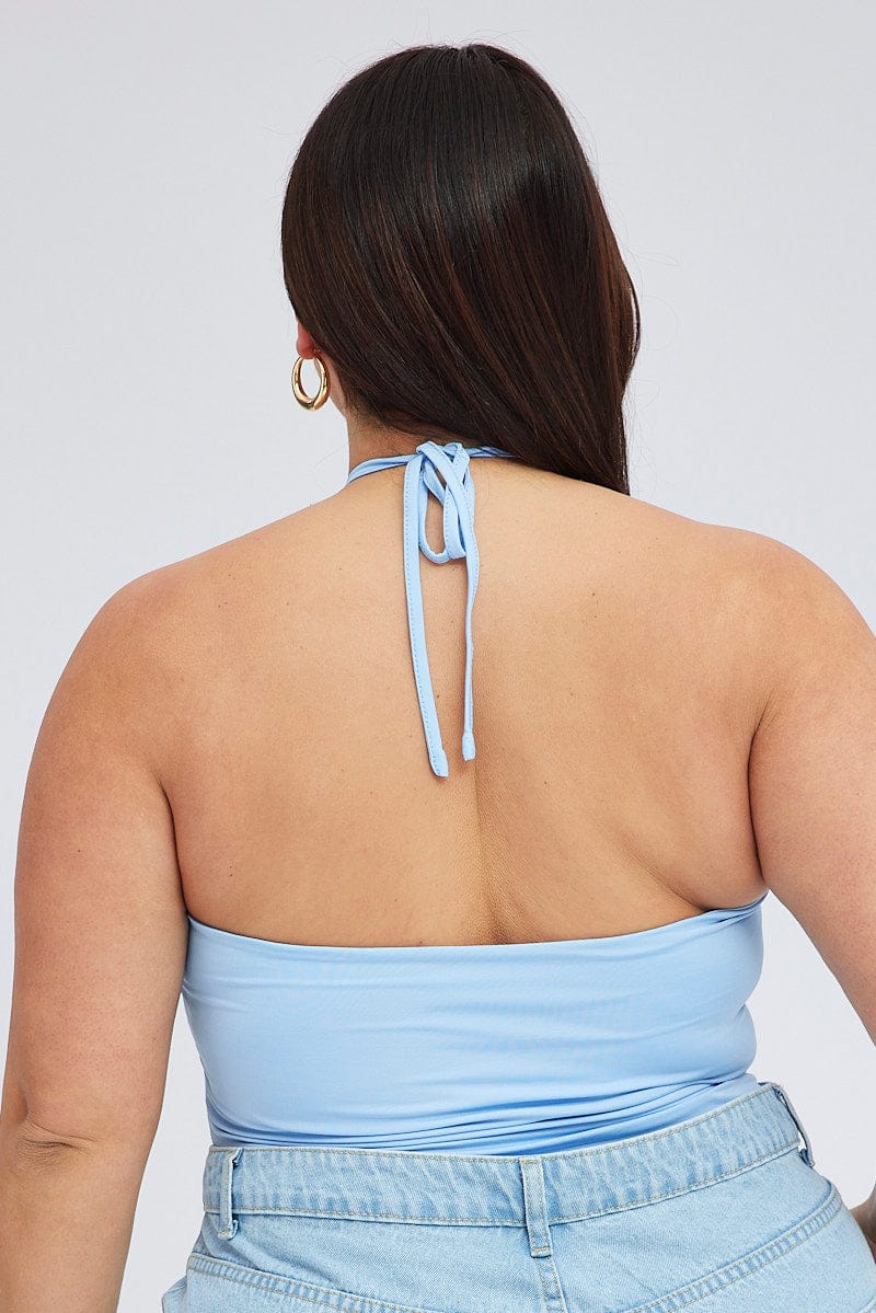 Blue Halter Bodysuit Ring Detail Jersey - Image 5